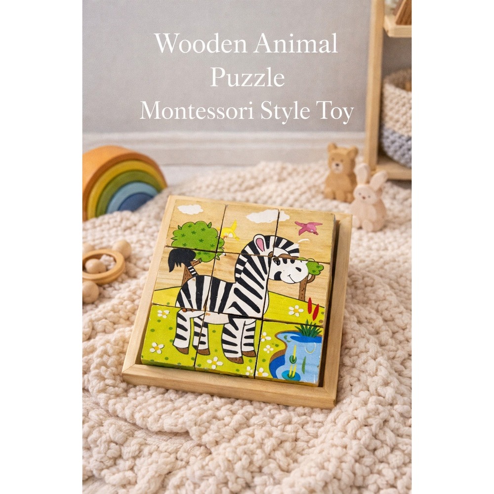 Wooden Animal Block‎ Puzzle Montessori Toy Kids Educational Vintage